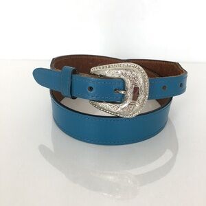 Vintage Chamber Western Belt Blue Leather Diamond Studs Size M Cowboy Cowgirl